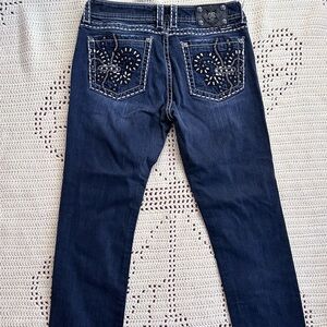 Miss Me Dark Blue Skinny Jeans with Embellished Pockets